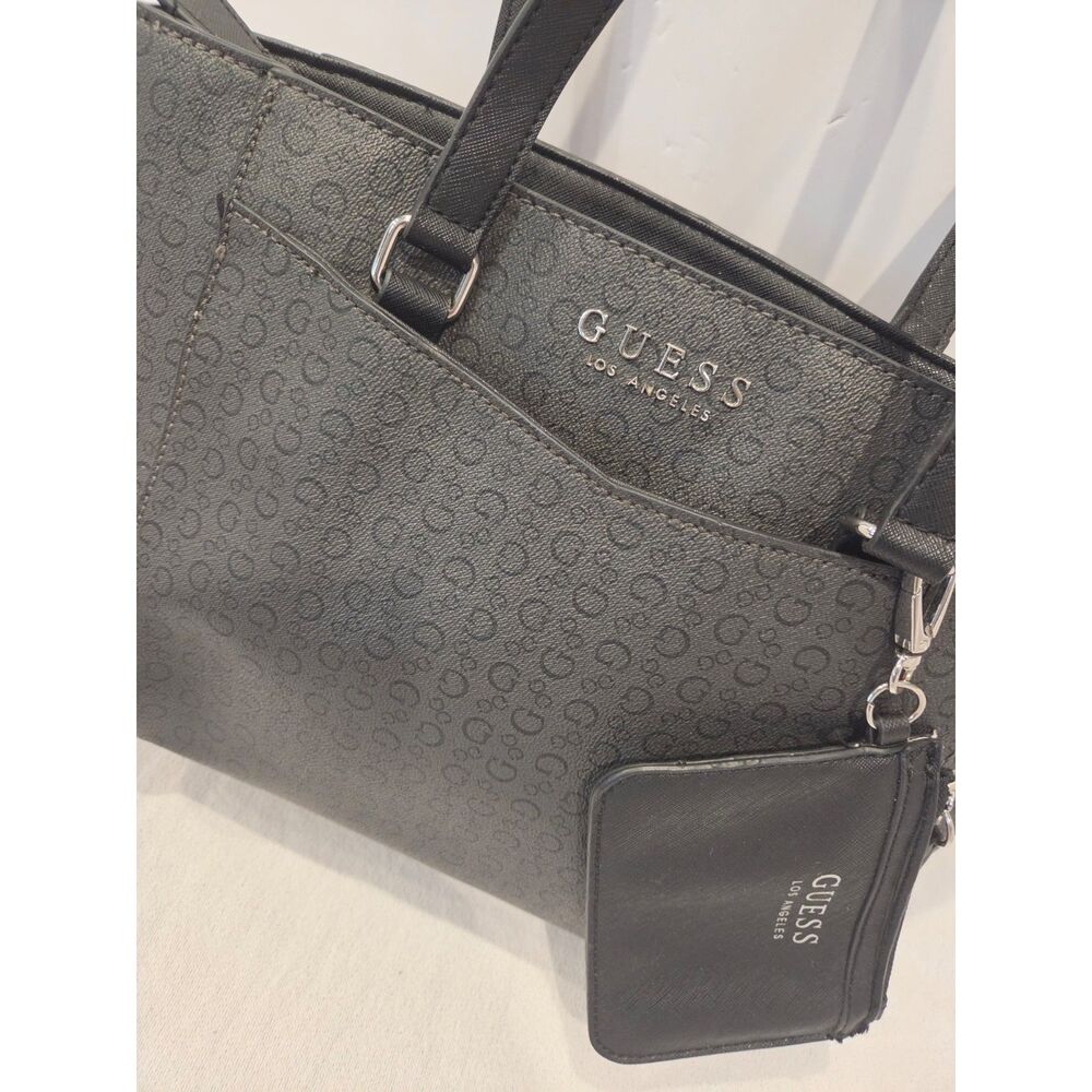 Guess Los Angeles Black Monogram Tote Bag with Matching Zipper Pouch Set